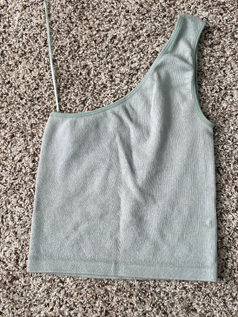 SVS Essentials Women's Large One Shoulder Ribbed Knit Crop Top Sage Green